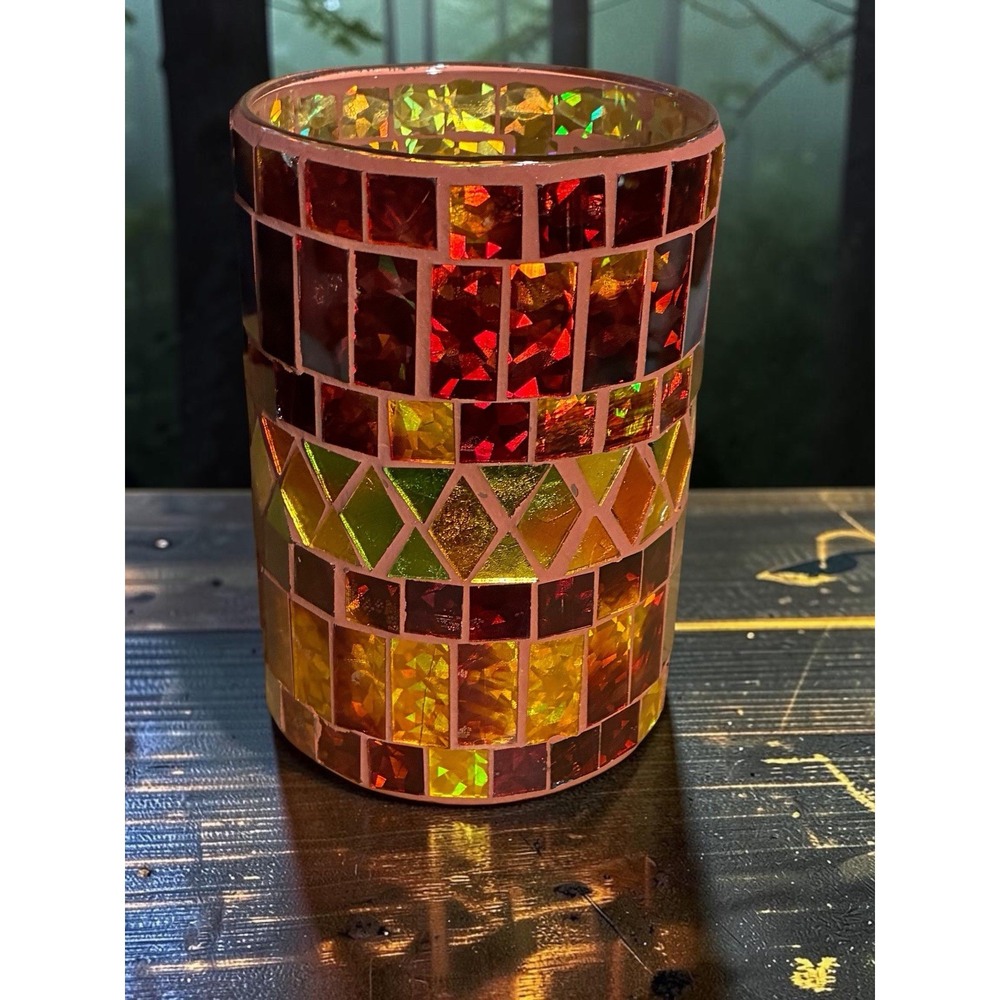1800flowers.com Multicolor Geometric Mosaic Glass Tea Light Holder Autumn Waves